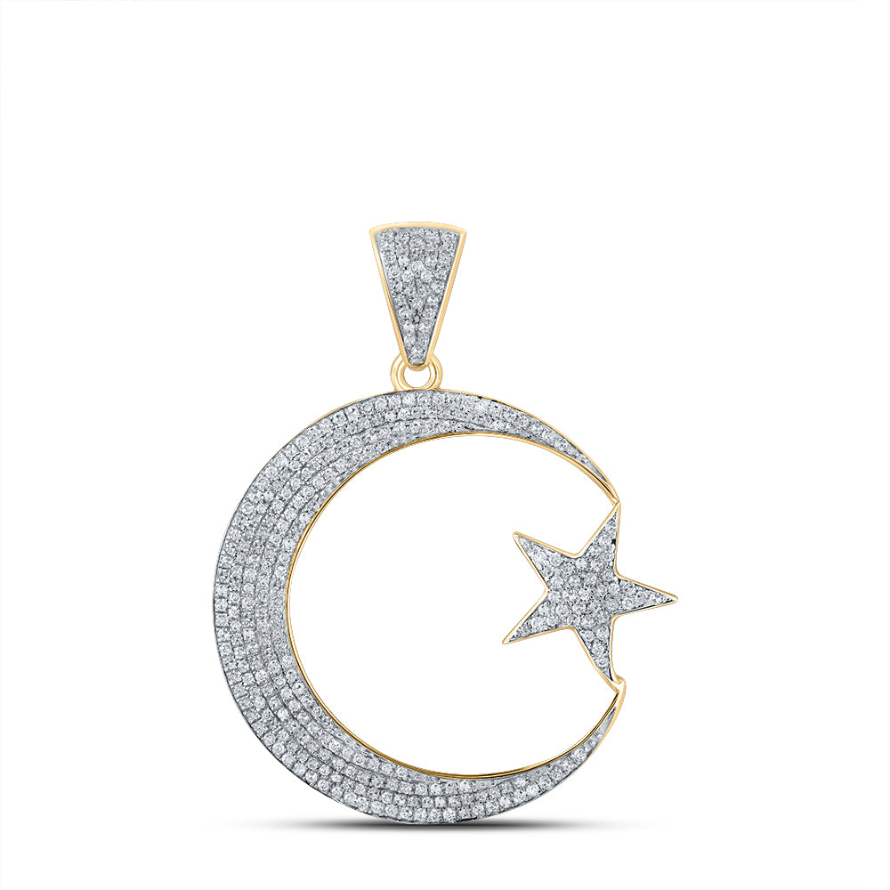 10kt Yellow Gold Mens Round Diamond Crescent Moon Star Charm Pendant 3/4 Cttw