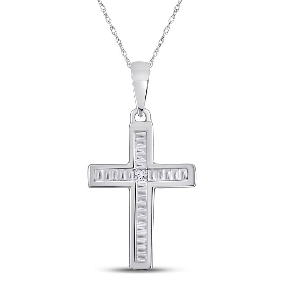 10kt White Gold Womens Princess Diamond Cross Pendant 1/10 Cttw