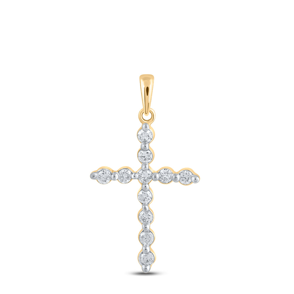 10kt Yellow Gold Womens Round Diamond Cross Pendant 1/3 Cttw