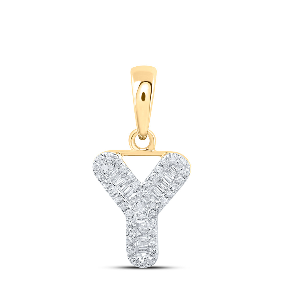 10kt Yellow Gold Womens Baguette Diamond Y Initial Letter Pendant 1/5 Cttw