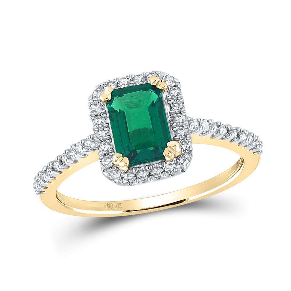 10kt Yellow Gold Womens Lab-Created Emerald Diamond Solitaire Ring 1 Cttw