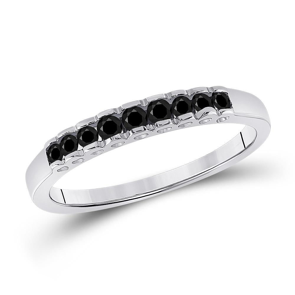 10kt White Gold Womens Princess Black Color Enhanced Diamond Band Ring 1/4 Cttw