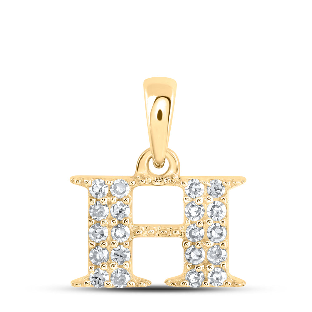 10kt Yellow Gold Womens Round Diamond H Initial Letter Pendant 1/10 Cttw
