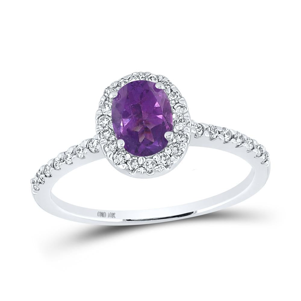 10kt White Gold Womens Oval Lab-Created Amethyst Solitaire Ring 1 Cttw