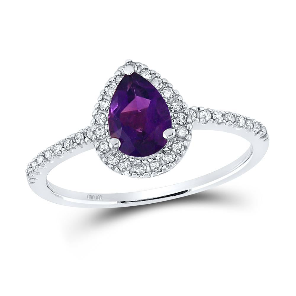 10kt White Gold Womens Pear Lab-Created Amethyst Solitaire Ring 3/4 Cttw