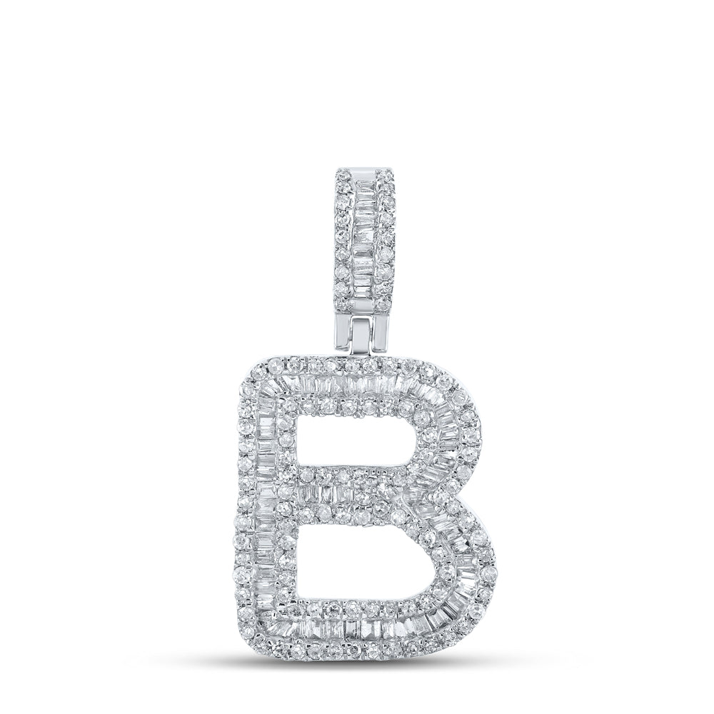 10kt White Gold Mens Baguette Diamond B Initial Letter Pendant 5/8 Cttw