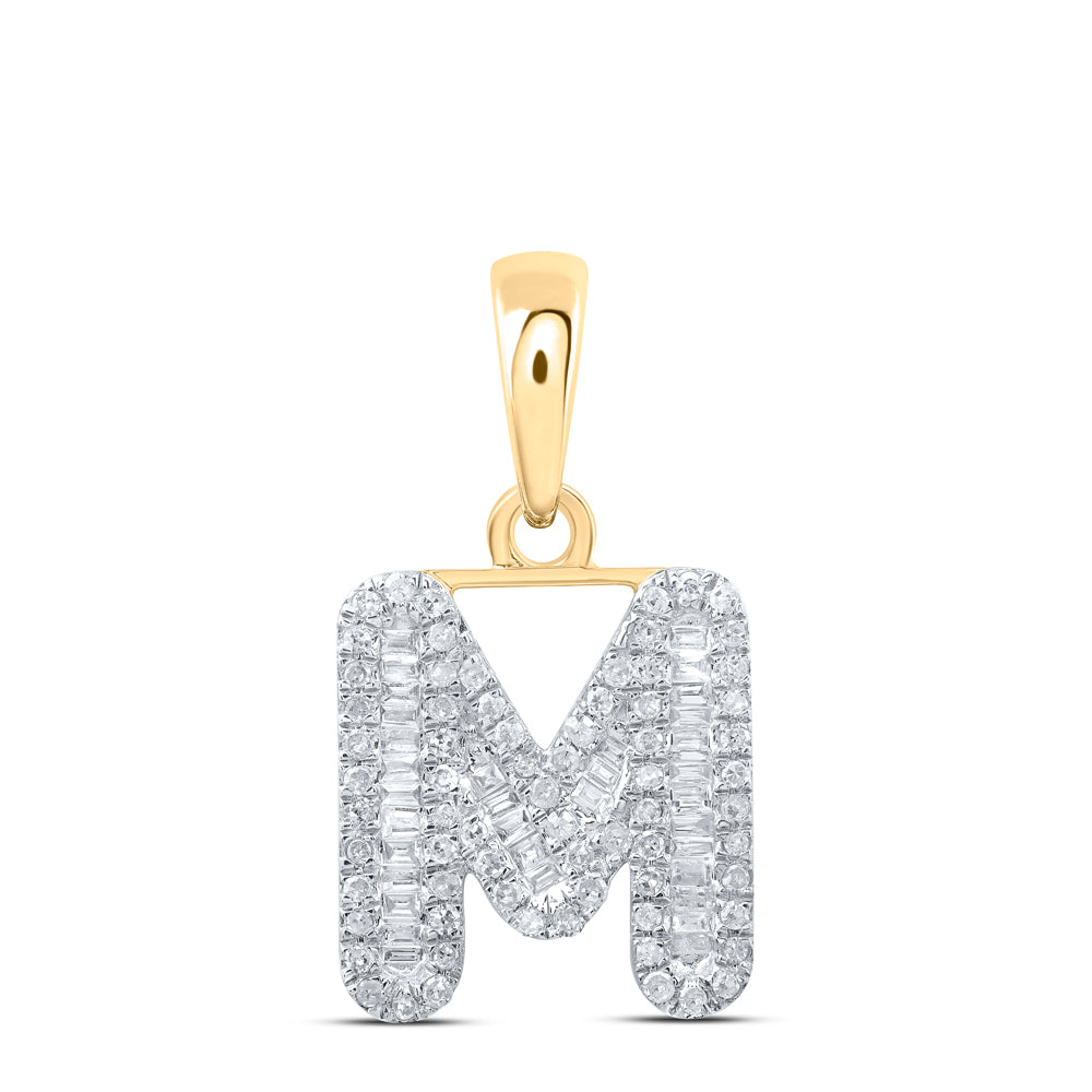 10kt Yellow Gold Womens Baguette Diamond M Initial Letter Pendant 3/8 Cttw