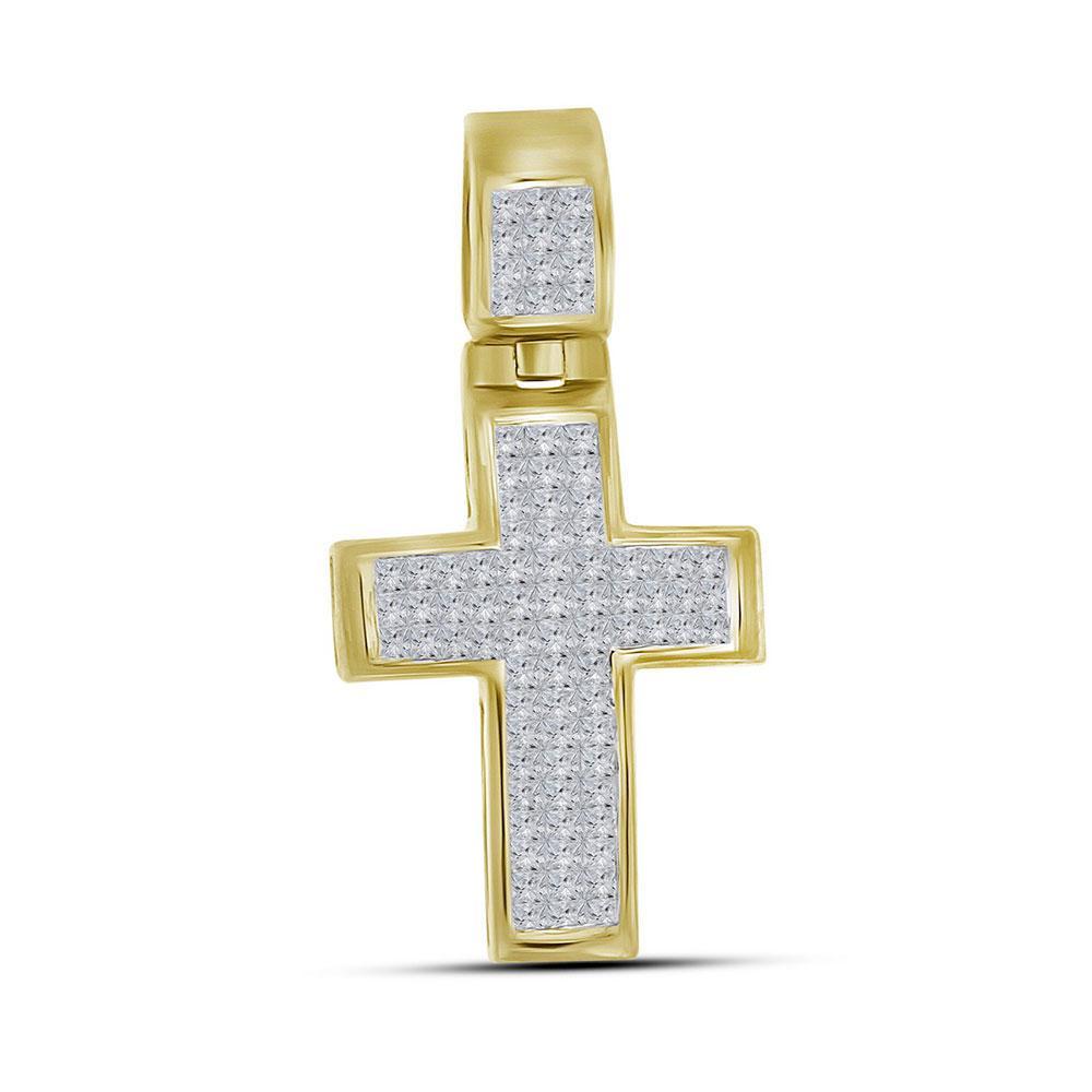 10kt Yellow Gold Mens Princess Diamond Cross Charm Pendant 5/8 Cttw