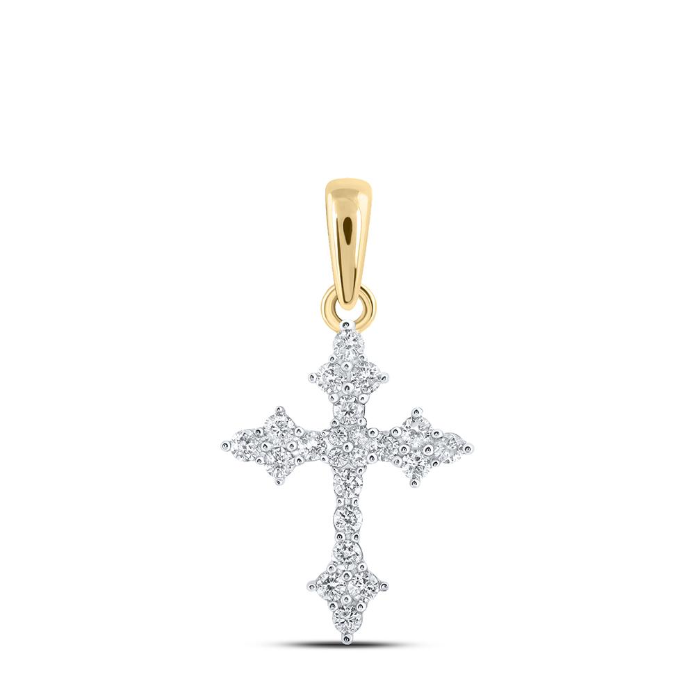 10kt Yellow Gold Womens Round Diamond Cross Pendant 1/4 Cttw