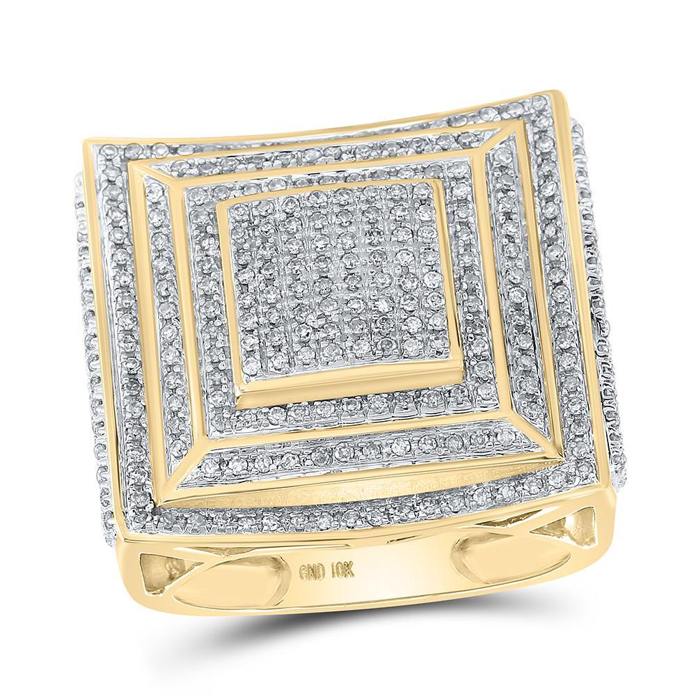 10kt Yellow Gold Mens Round Diamond Square Ring 1 Cttw