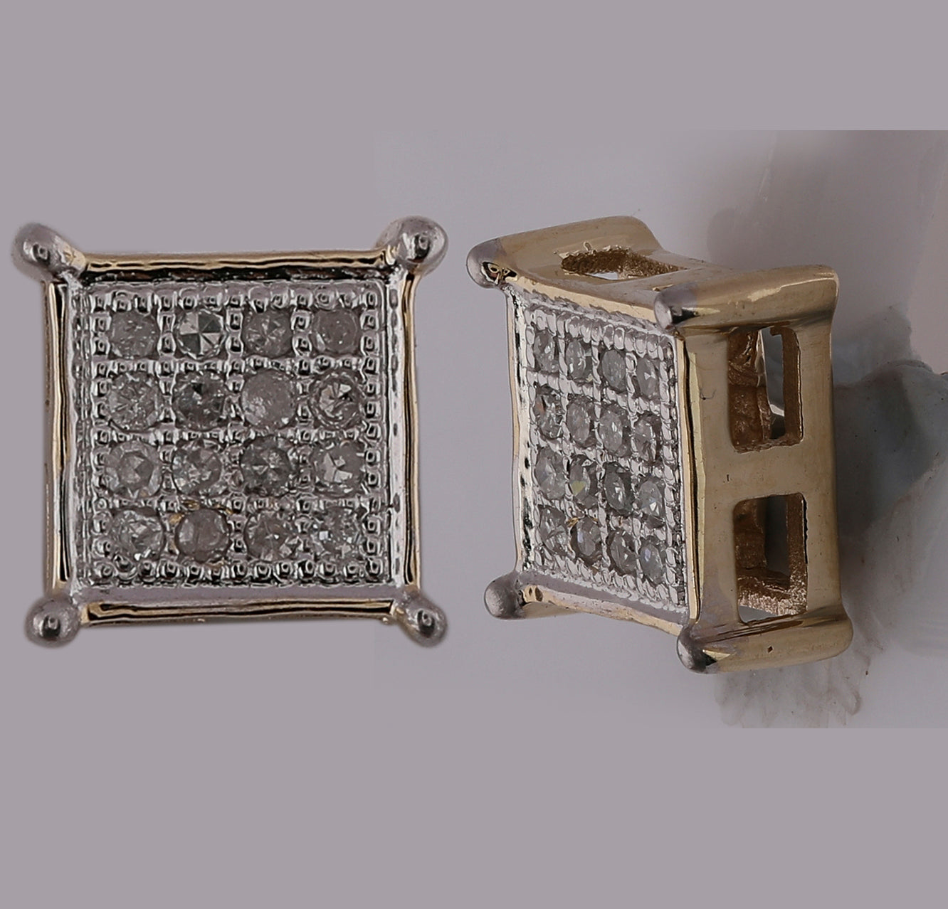10kt Yellow Gold Mens Round Diamond Square Earrings .03 Cttw