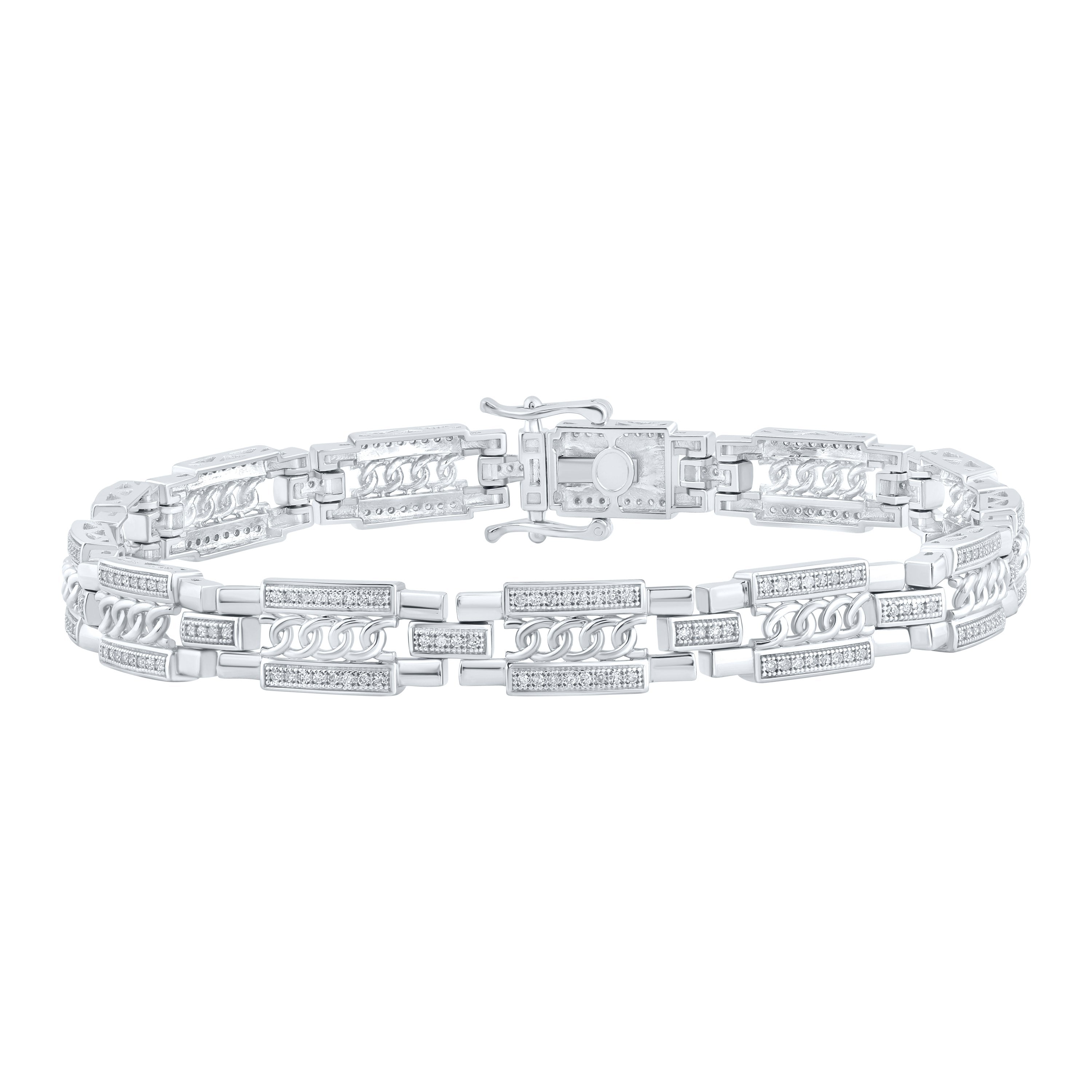 10kt White Gold Mens Round Diamond Link Bracelet 3/4 Cttw