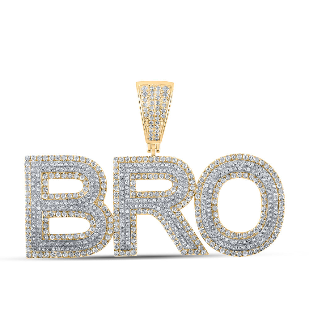 10kt Two-tone Gold Mens Round Diamond BRO Phrase Charm Pendant 3 Cttw