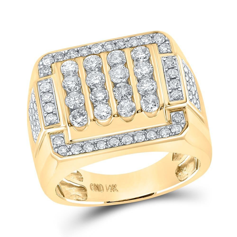 10kt Yellow Gold Mens Round Diamond Square Cluster Ring 2 Cttw