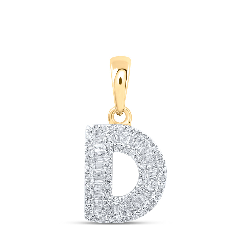 10kt Yellow Gold Womens Baguette Diamond D Initial Letter Pendant 1/3 Cttw