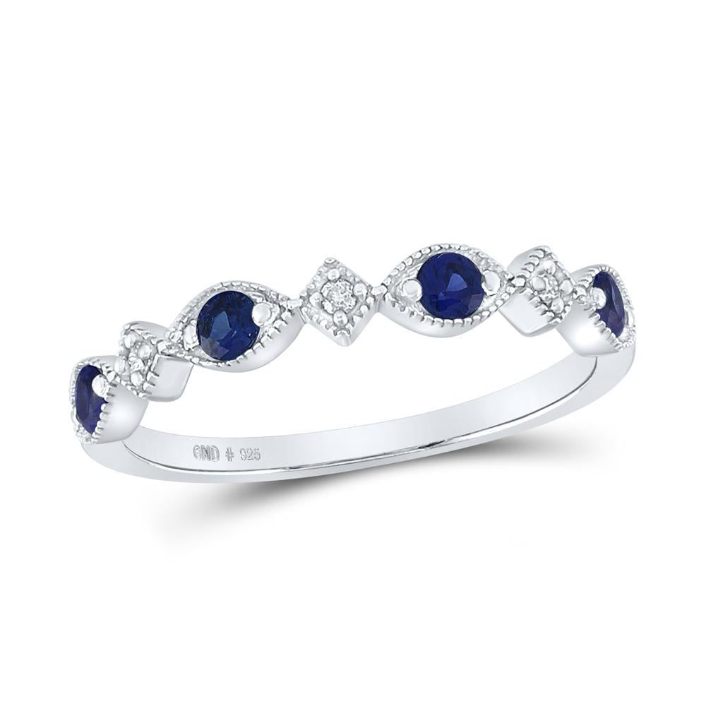 Sterling Silver Womens Round Lab-Created Blue Sapphire Diamond Band Ring 1/3 Cttw