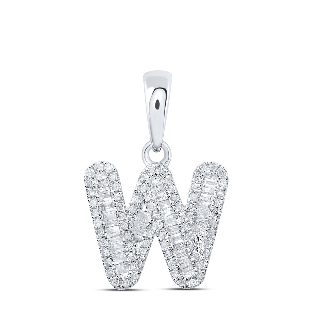 10kt White Gold Womens Baguette Diamond W Initial Letter Pendant 3/8 Cttw