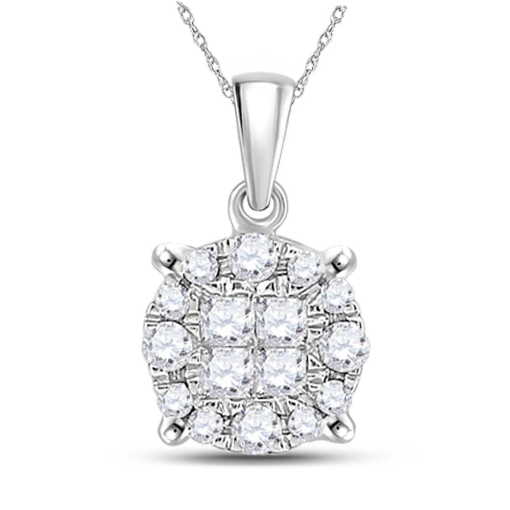 14kt White Gold Womens Princess Diamond Cluster Pendant 1/6 Cttw