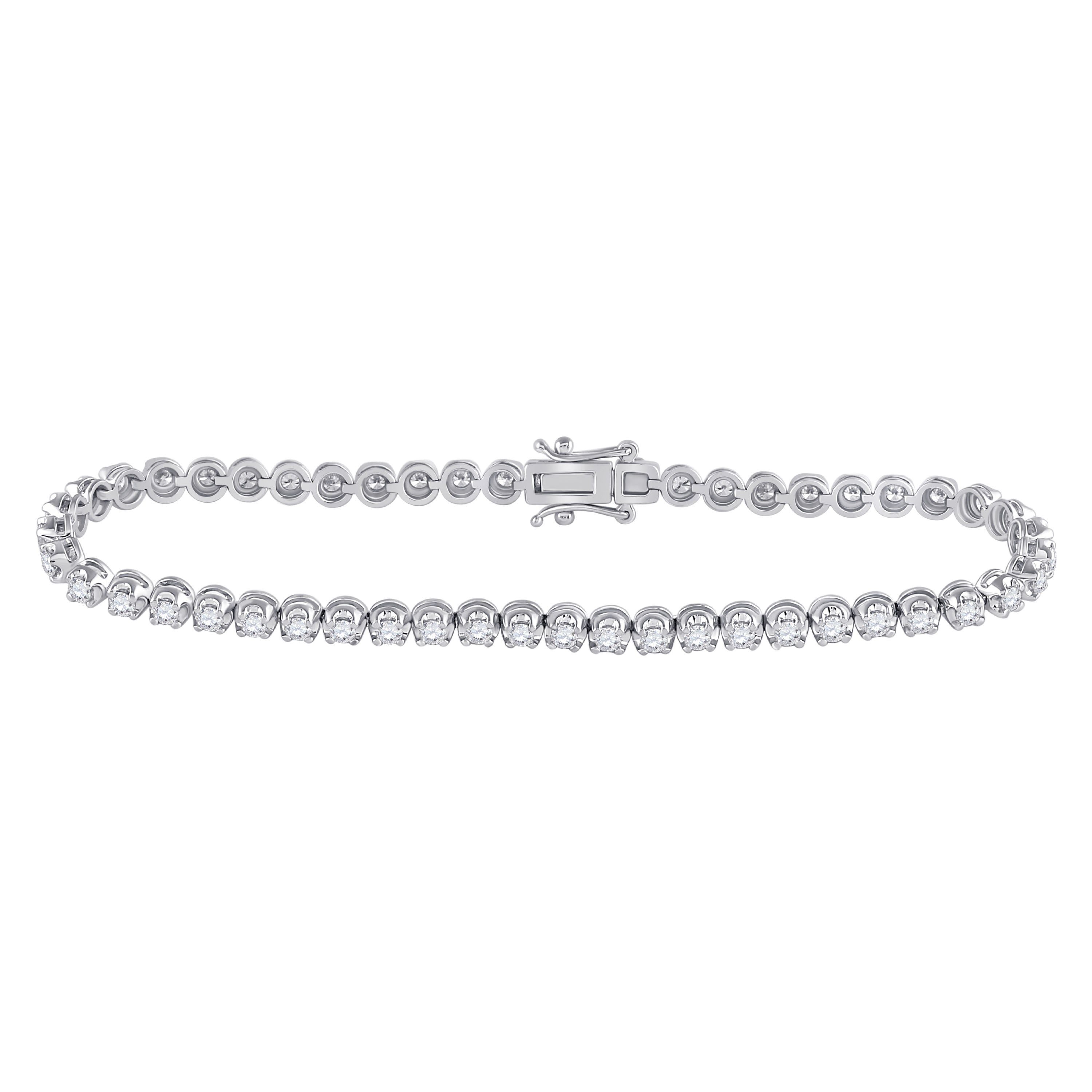 14kt White Gold Womens Round Diamond Timeless Tennis Bracelet 2 Cttw