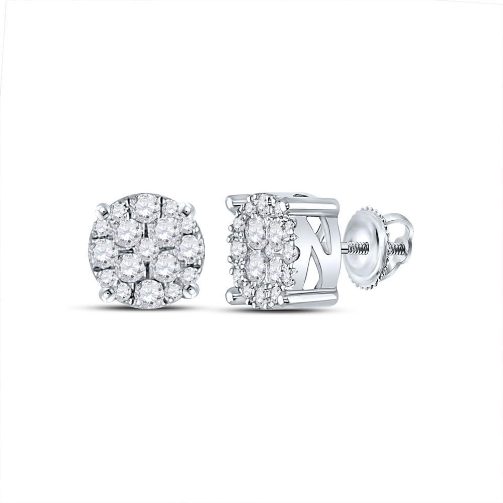 14kt White Gold Womens Round Diamond Cluster Earrings 1/4 Cttw