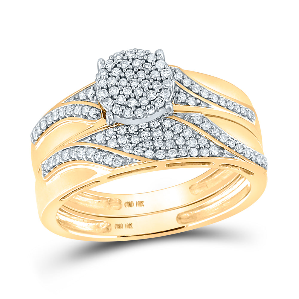 10kt Yellow Gold His Hers Round Diamond Cluster Matching Wedding Set 1/2 Cttw