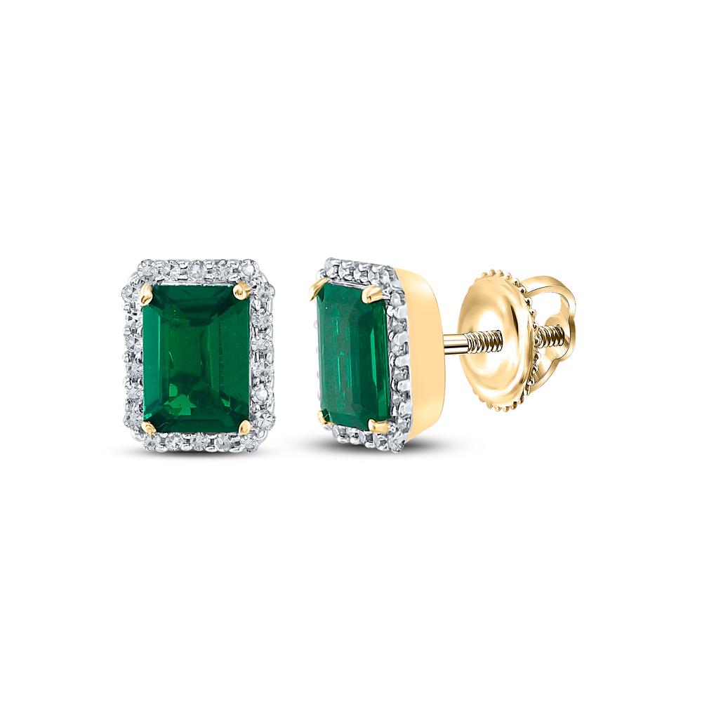 10kt Yellow Gold Womens Synthetic Emerald Diamond Stud Earrings 2 Cttw Gold N Diamonds