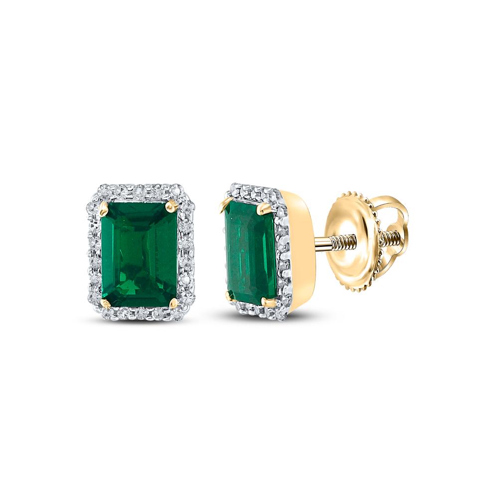 10kt Yellow Gold Womens Lab-Created Emerald Diamond Stud Earrings 2 Cttw