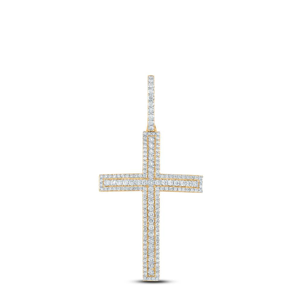 10kt Yellow Gold Mens Round Diamond Cross Charm Pendant 4 Cttw