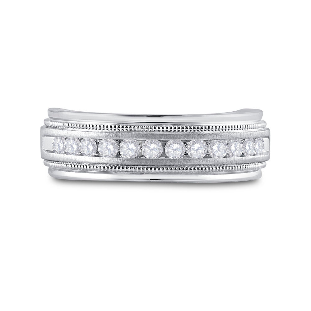 10kt White Gold Mens Round Diamond Wedding Single Row Band Ring 1/2 Cttw