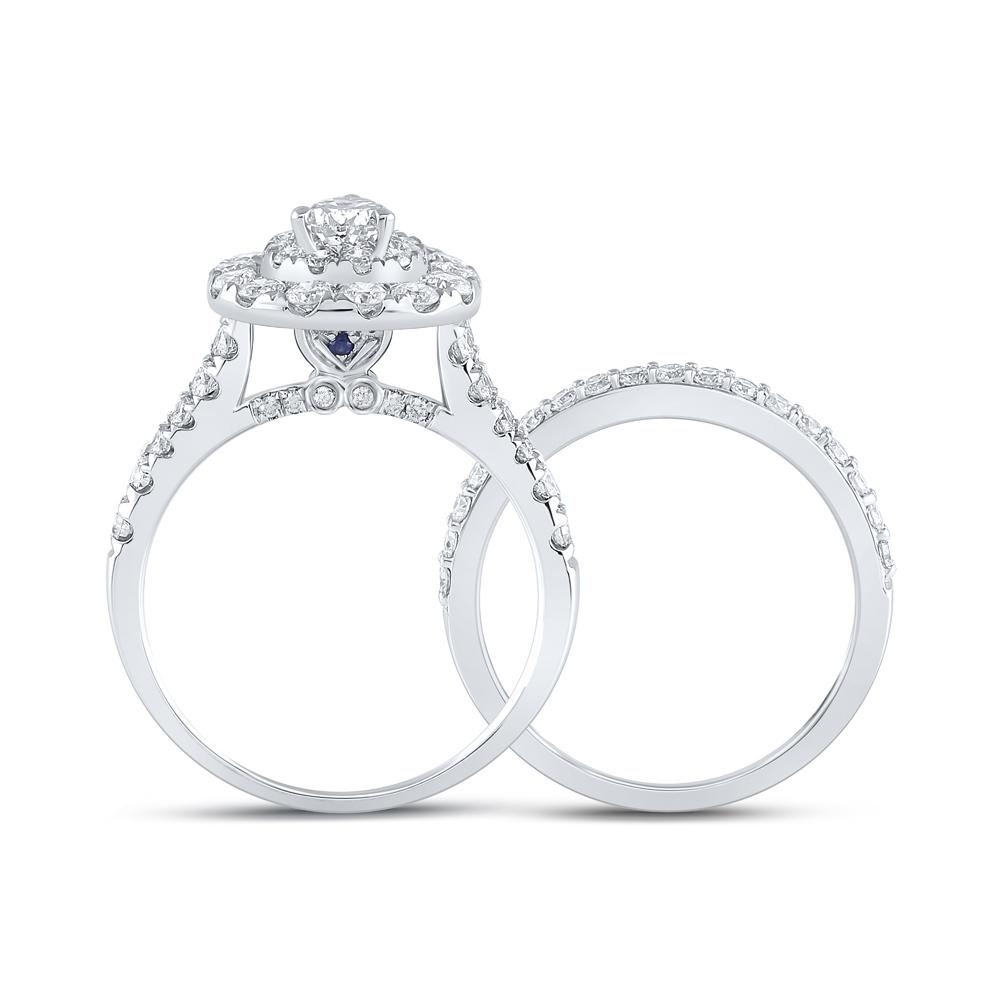 14kt White Gold Pear Diamond Halo Bridal Wedding Ring Band Set 2 Cttw