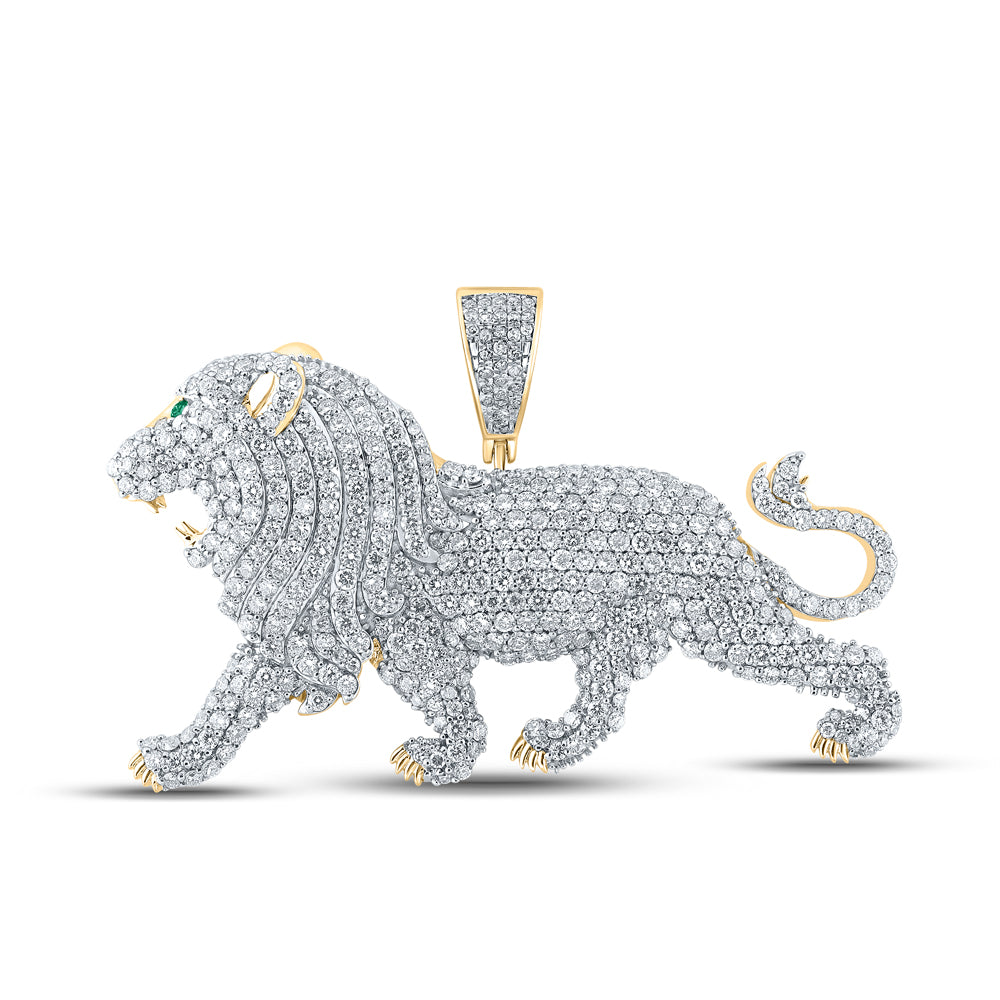 14kt Yellow Gold Mens Round Diamond Lion Charm Pendant 5-1/2 Cttw