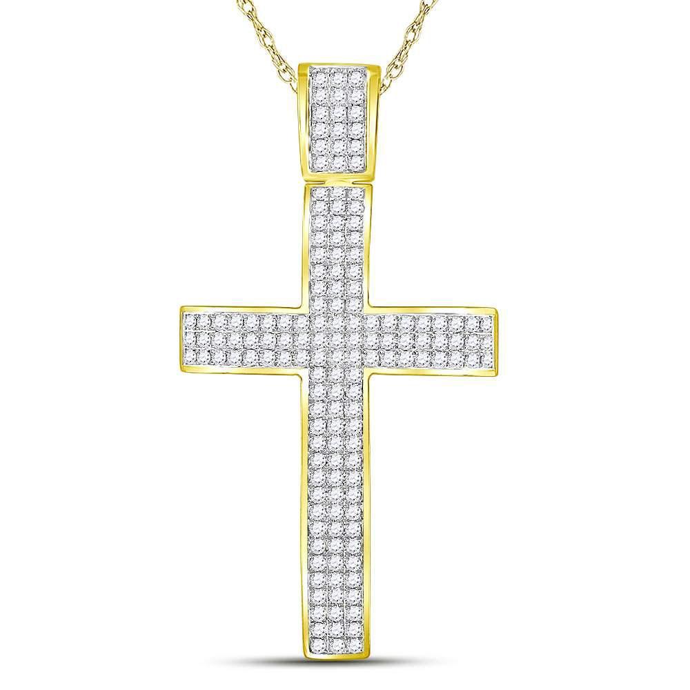 10kt Yellow Gold Mens Round Diamond Cross Charm Pendant 2-1/2 Cttw