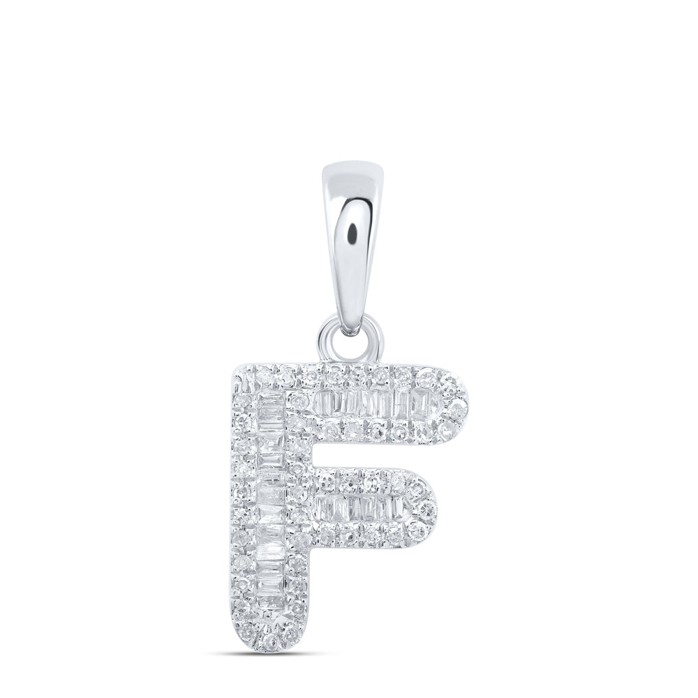 10kt White Gold Womens Baguette Diamond F Initial Letter Pendant 1/3 Cttw