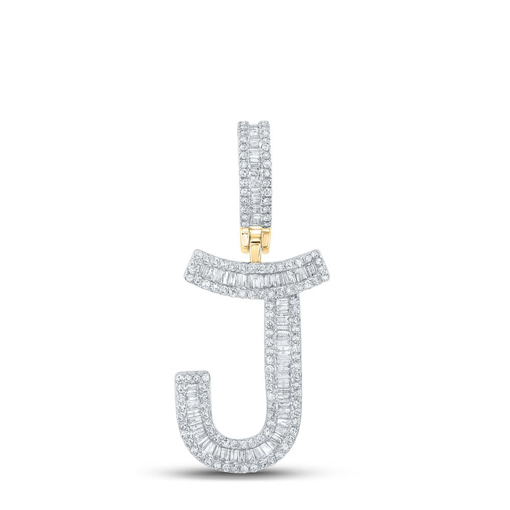 10kt Yellow Gold Mens Round Diamond J Initial Letter Charm Pendant 5/8 Cttw