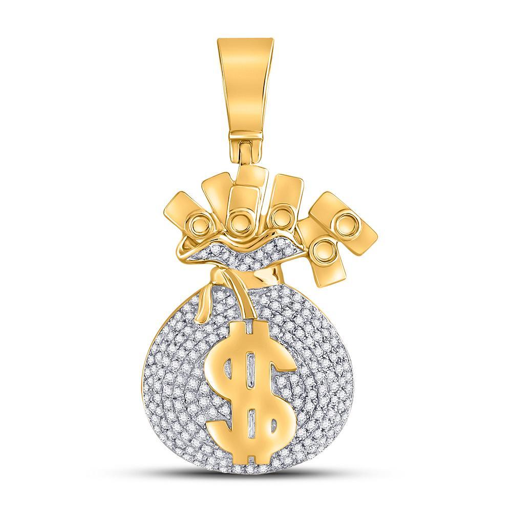 10kt Yellow Gold Mens Round Diamond Moneybag Charm Pendant 1 Cttw