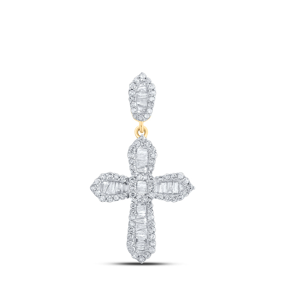 10kt Yellow Gold Mens Baguette Diamond Cross Charm Pendant 1/2 Cttw