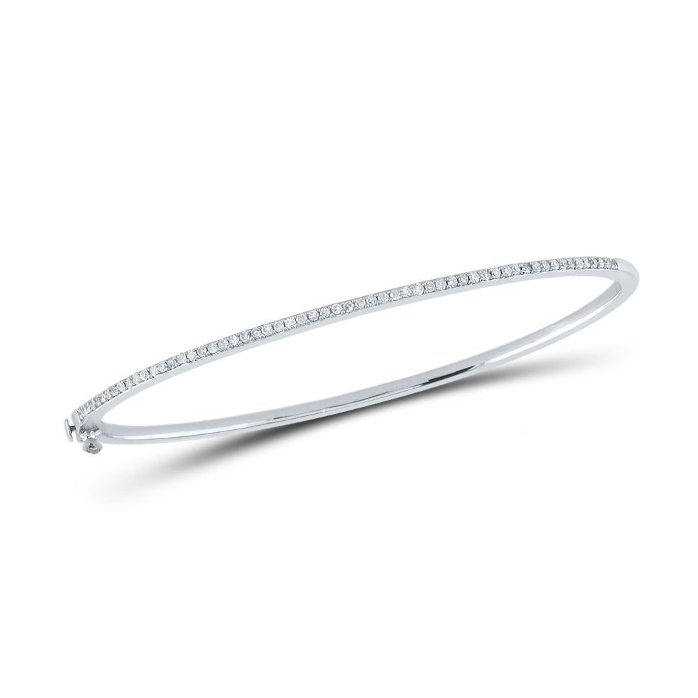 Sterling Silver Womens Round Diamond Single Row Bangle Bracelet 1/3 Cttw