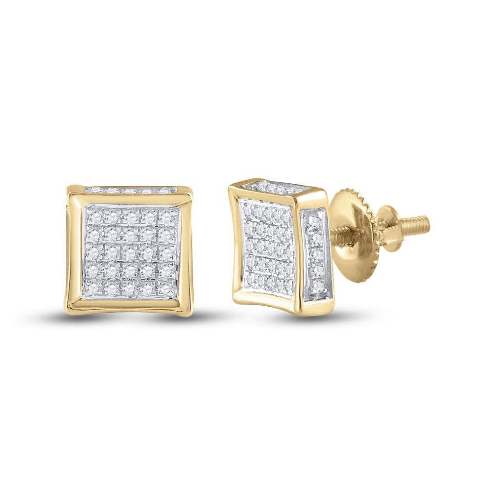 10kt Yellow Gold Mens Round Diamond Square Earrings 1/8 Cttw