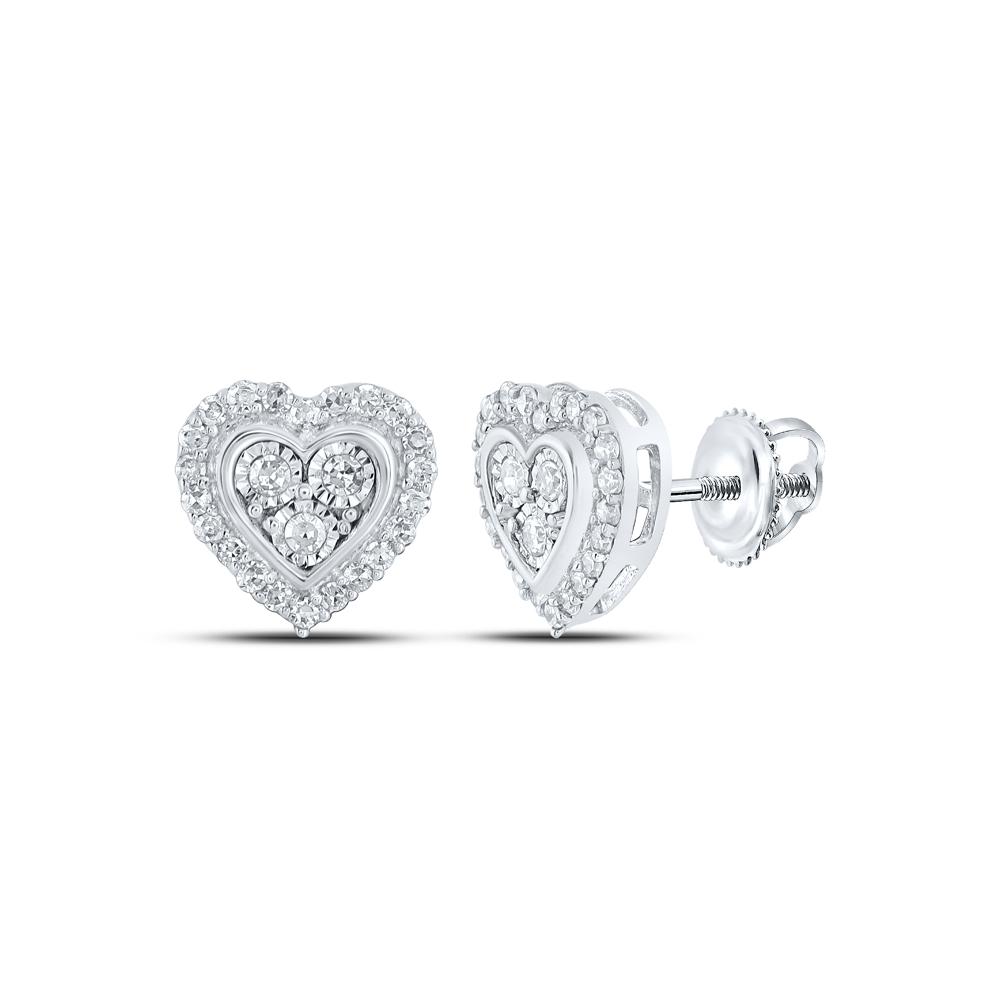 10kt White Gold Womens Round Diamond Heart Earrings 1/5 Cttw