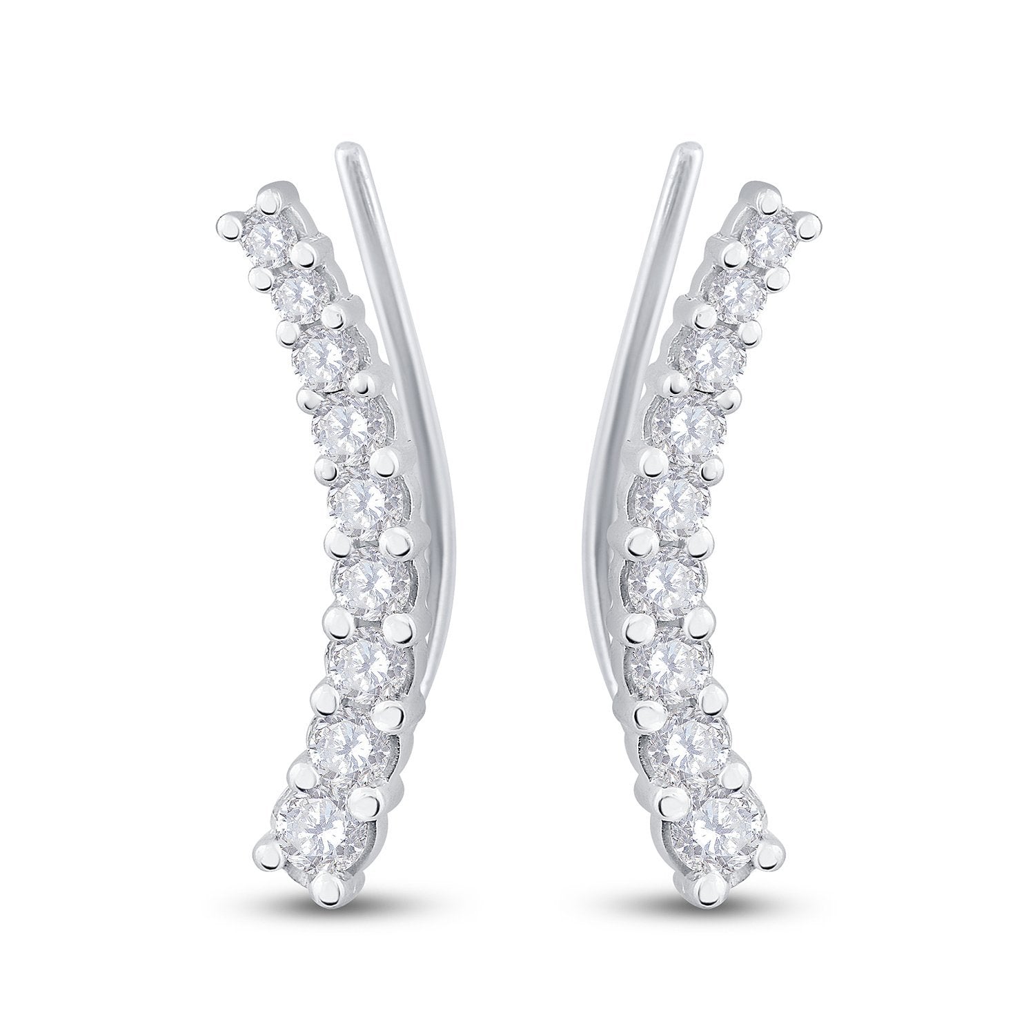 10kt White Gold Womens Round Diamond Graduated Climber Earrings 1 Cttw