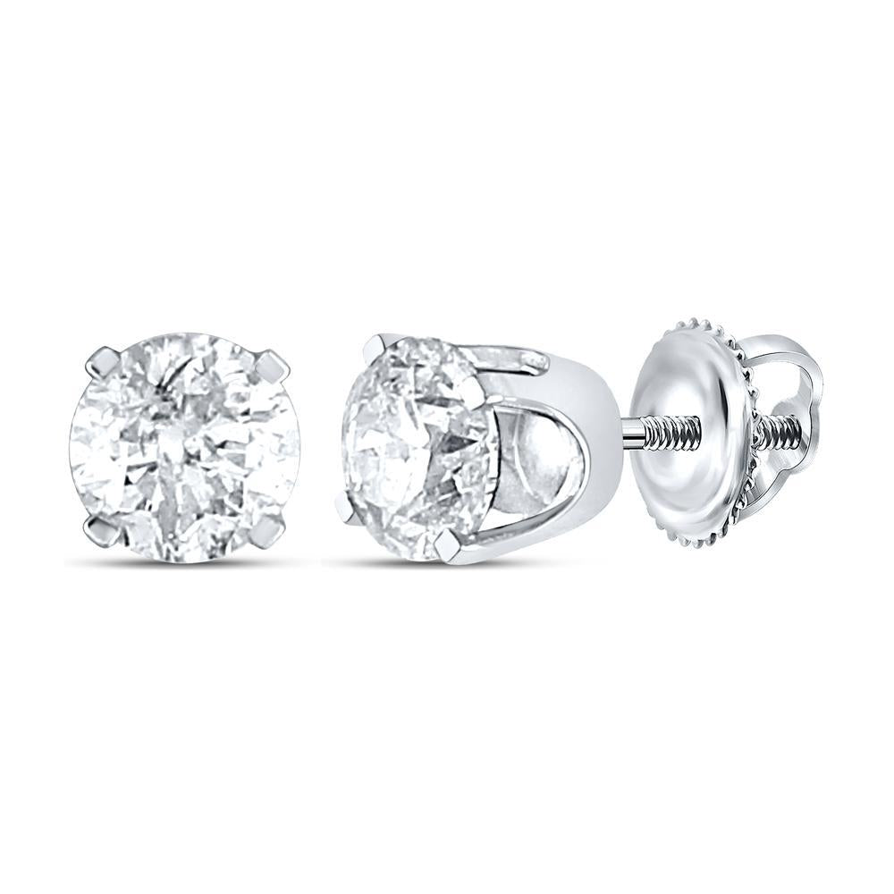 14kt White Gold Womens Round Diamond Solitaire Earrings 3/8 Cttw