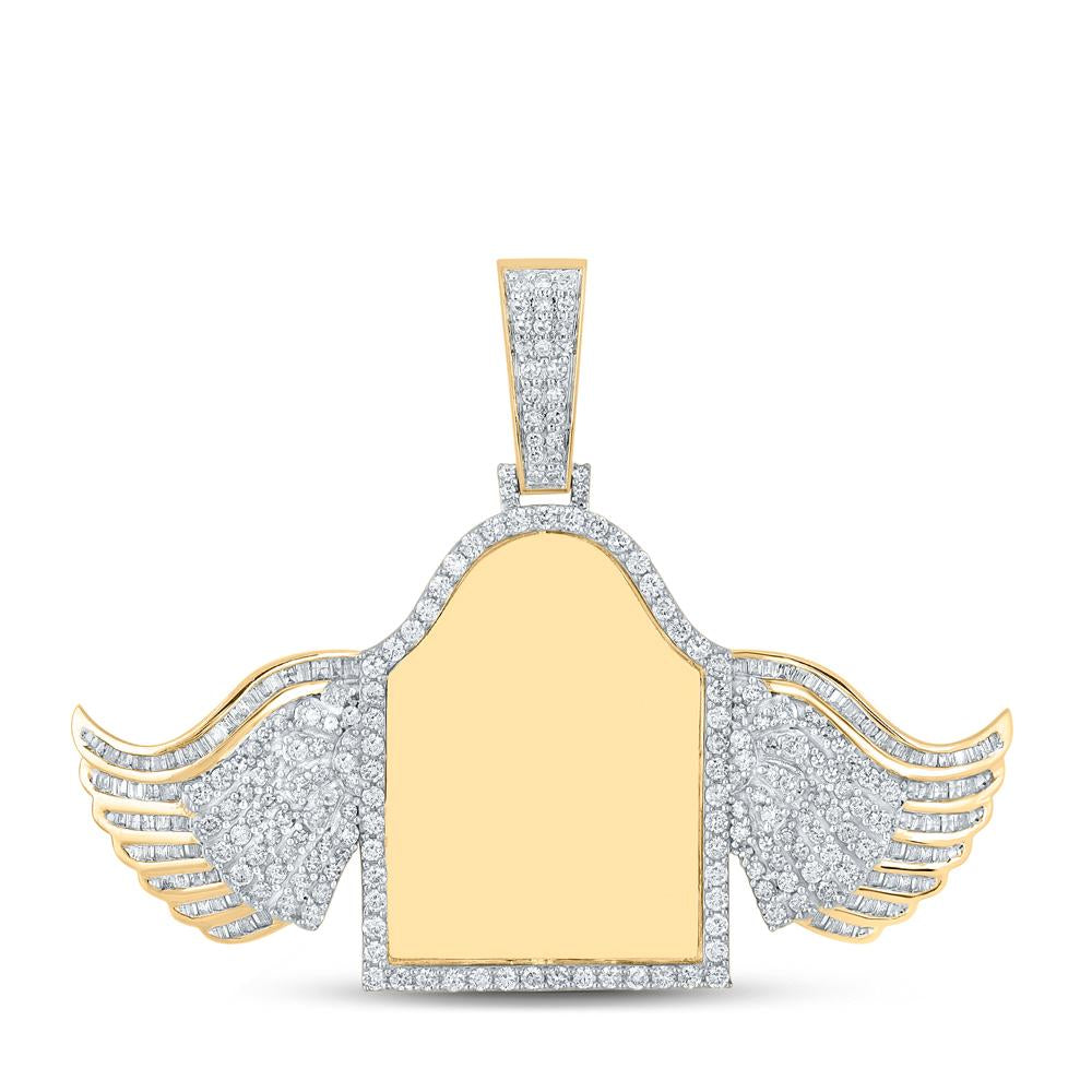 10kt Yellow Gold Mens Baguette Diamond Mirror Wing Tomb Charm Pendant 2 Cttw