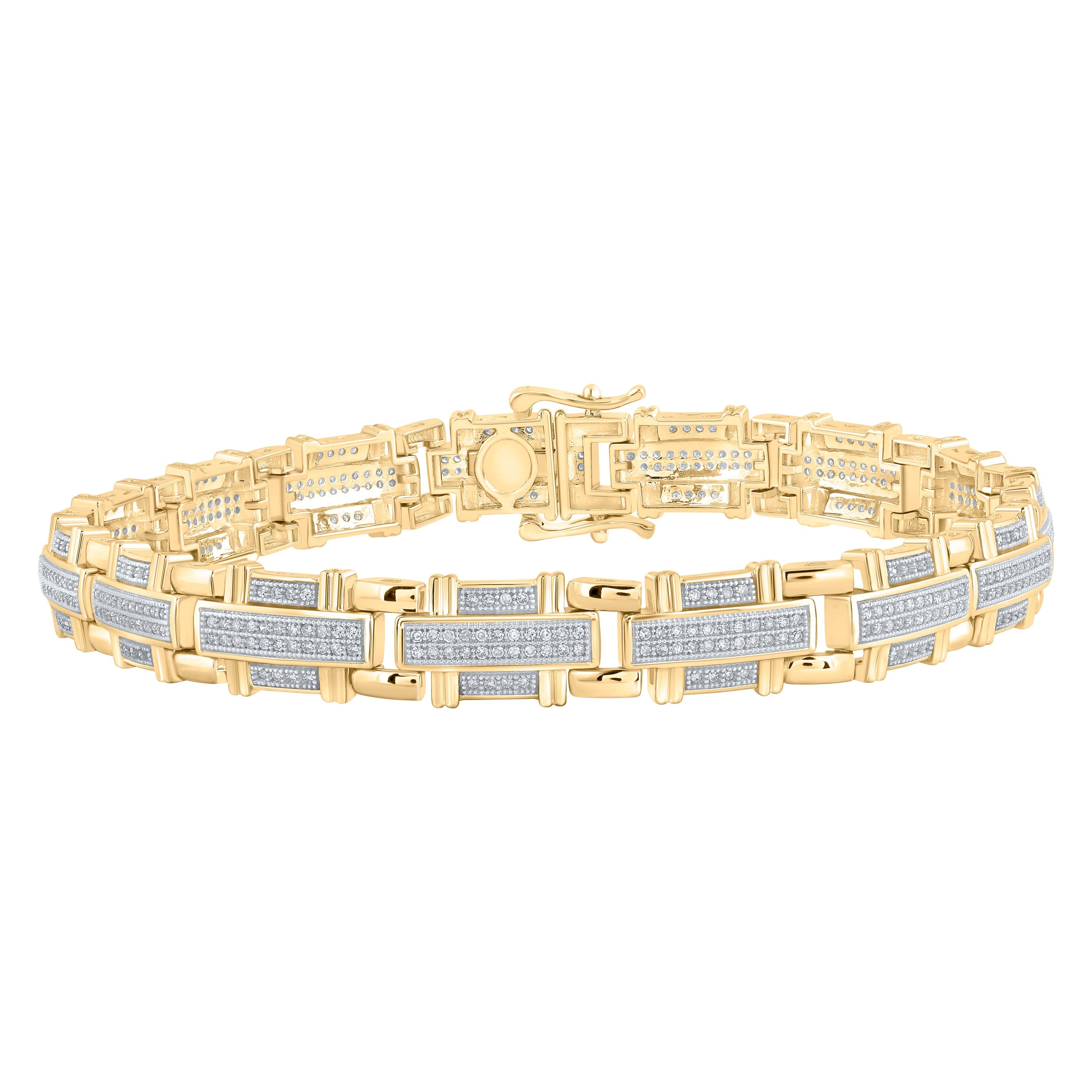 10kt Yellow Gold Mens Round Diamond Link Bracelet 1-1/4 Cttw