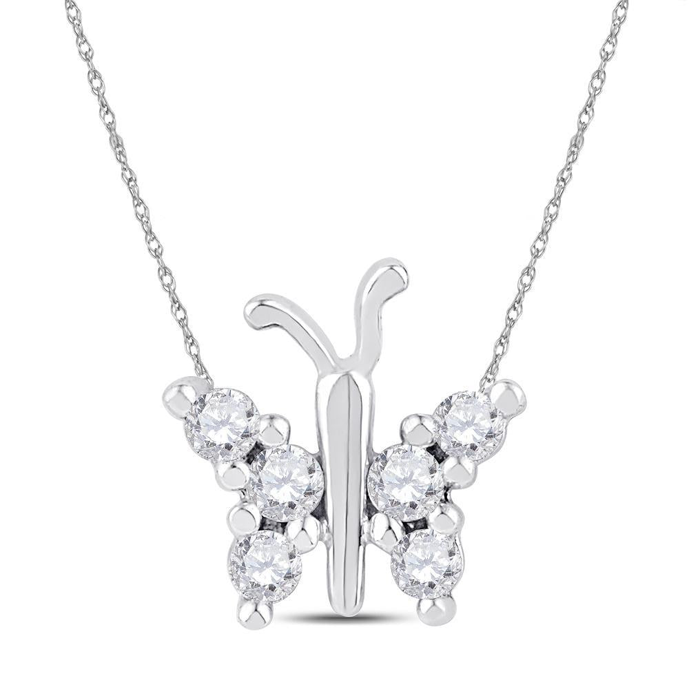 10k White Gold Womens Round Diamond Small Butterfly Bug Insect Pendant 1/5 Cttw
