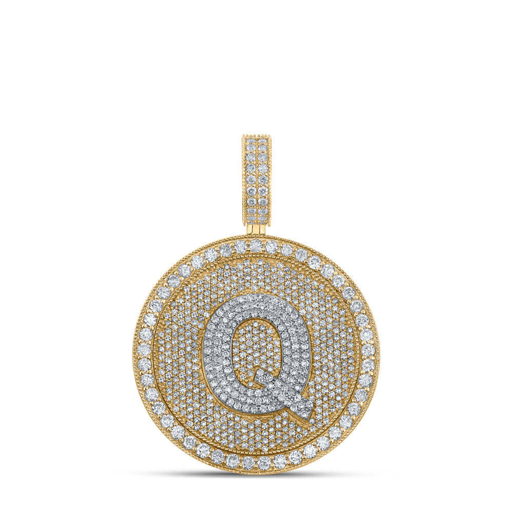 10kt Two-tone Gold Mens Round Diamond Q Initial Letter Charm Pendant 3-3/4 Cttw