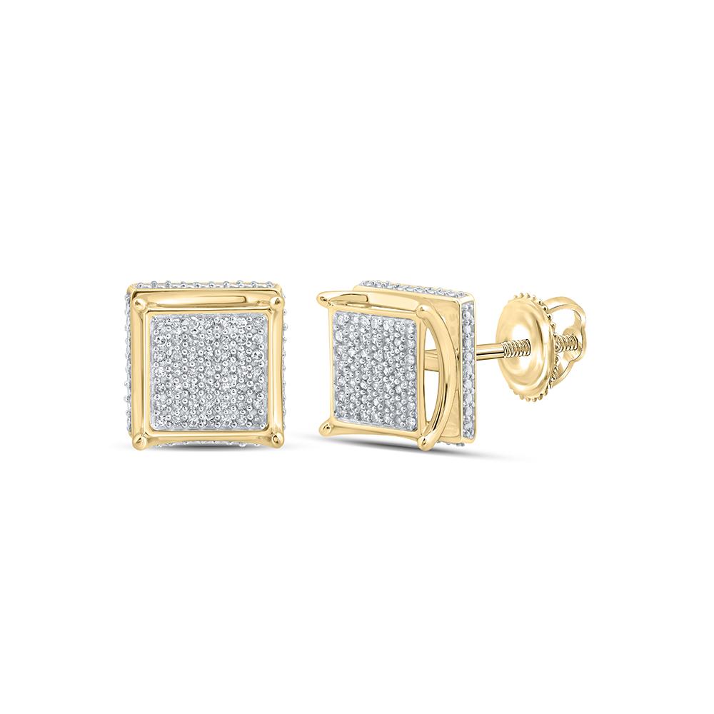 10kt Yellow Gold Mens Round Diamond Square Earrings 1/4 Cttw