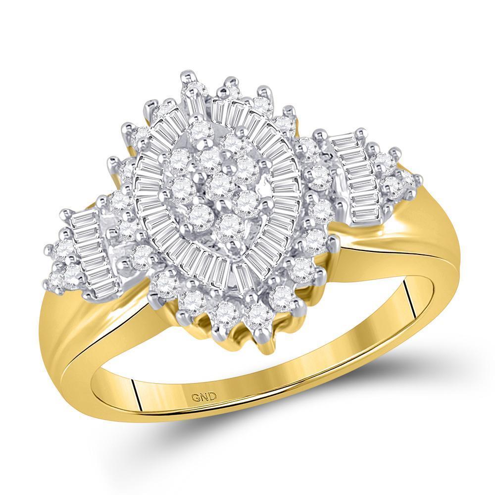 10kt Yellow Gold Womens Round Baguette Diamond Oval Cluster Ring 1/2 Cttw