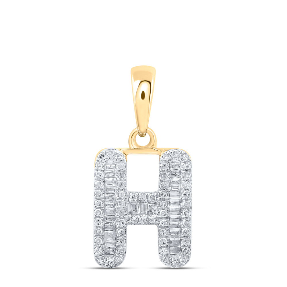 10kt Yellow Gold Womens Baguette Diamond H Initial Letter Pendant 1/3 Cttw