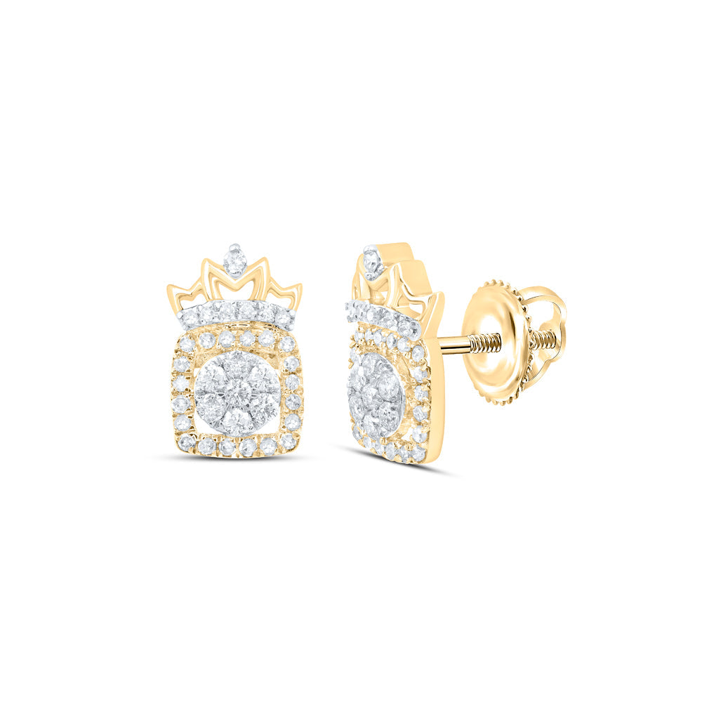 10kt Yellow Gold Womens Round Diamond Crown Earrings 1/3 Cttw