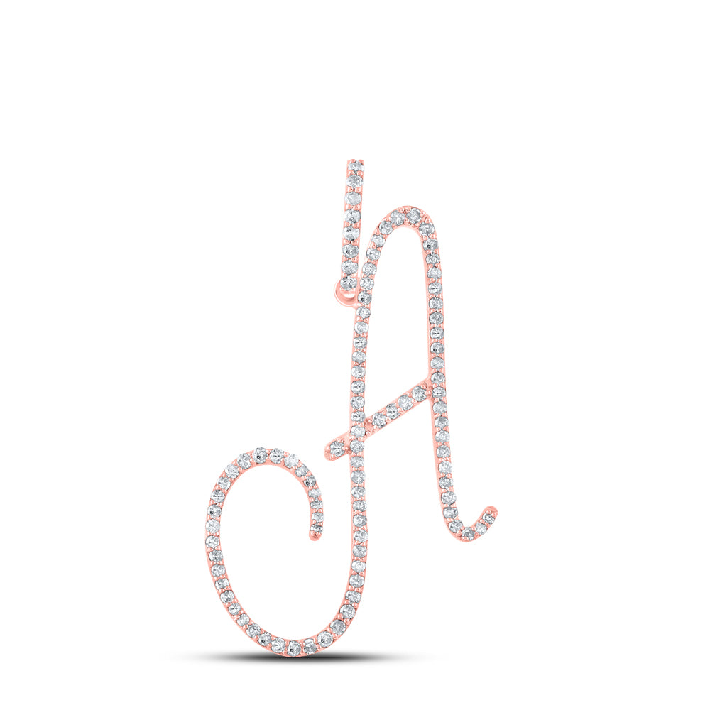 10kt Rose Gold Womens Round Diamond A Initial Letter Pendant 1/2 Cttw